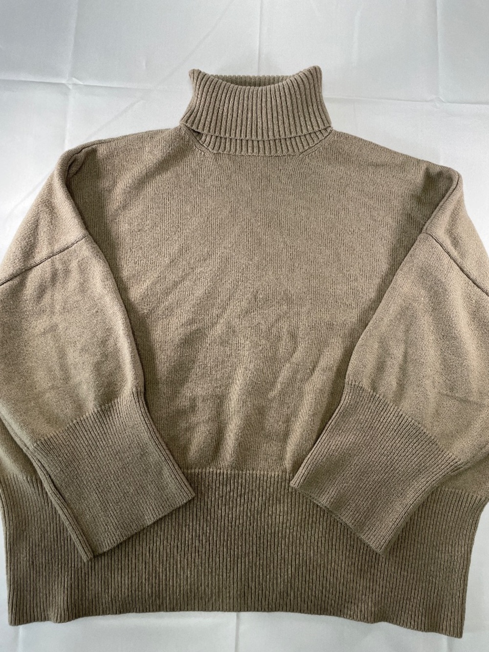 Topshop Womens Oversized Turtleneck Sweater Beige Cozy Knit Pullover - Size XL